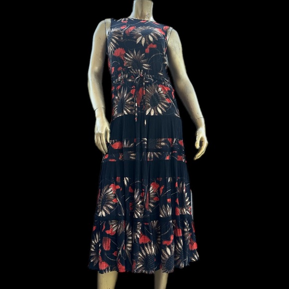 Vintage Carole Little Petite Dresses metallic sunflowers midi dress size 4 - Picture 4 of 7